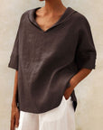 Oshoa™ | Athena V-Neck Casual Linen Shirt